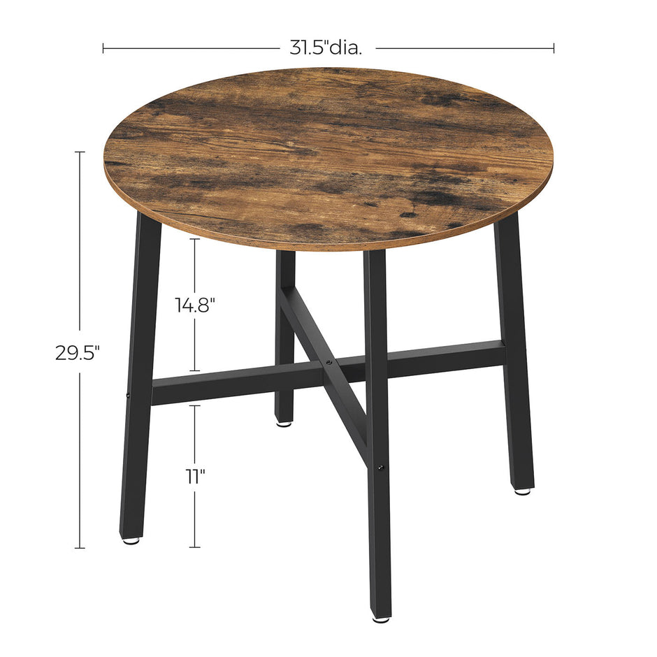 Round Dining Table – Wood and Metal – Rustic Brown and Black – Industrial Style, 80 x 75 cm