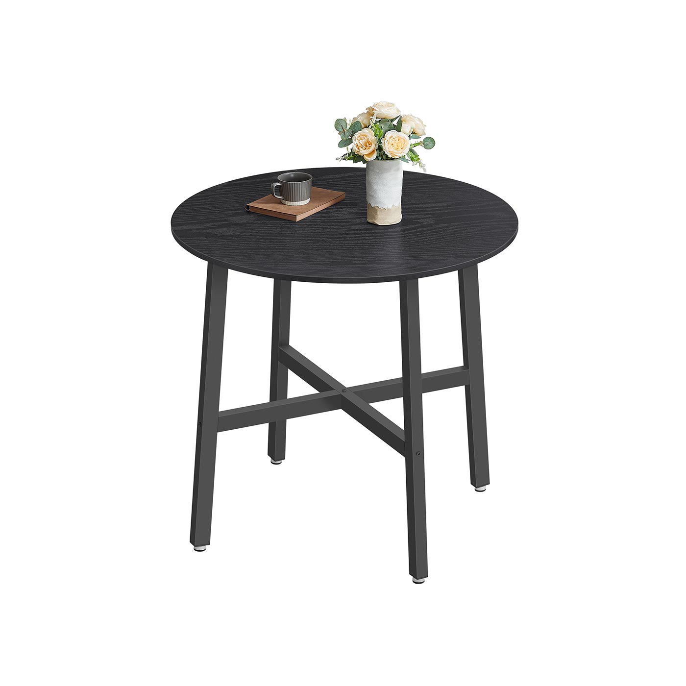 Round Kitchen Table – Metal and Wood – Heather Greige and Ink Black – Industrial Rustic Design