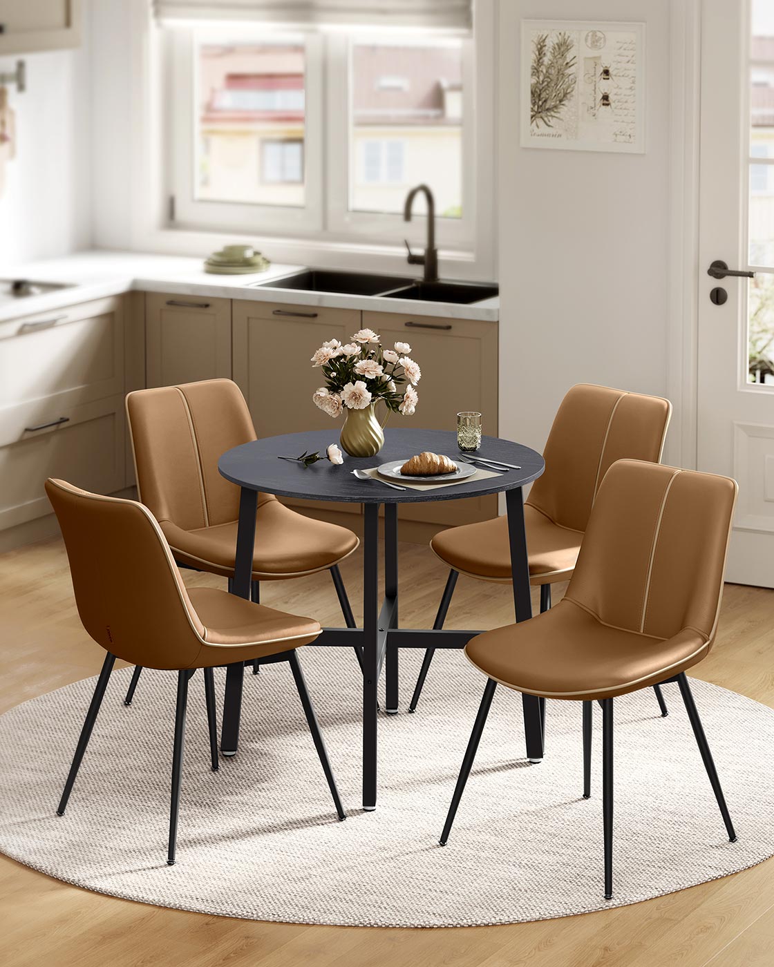 Round Dining Table – Wood – Ebony Black and Ink Black – Industrial Style