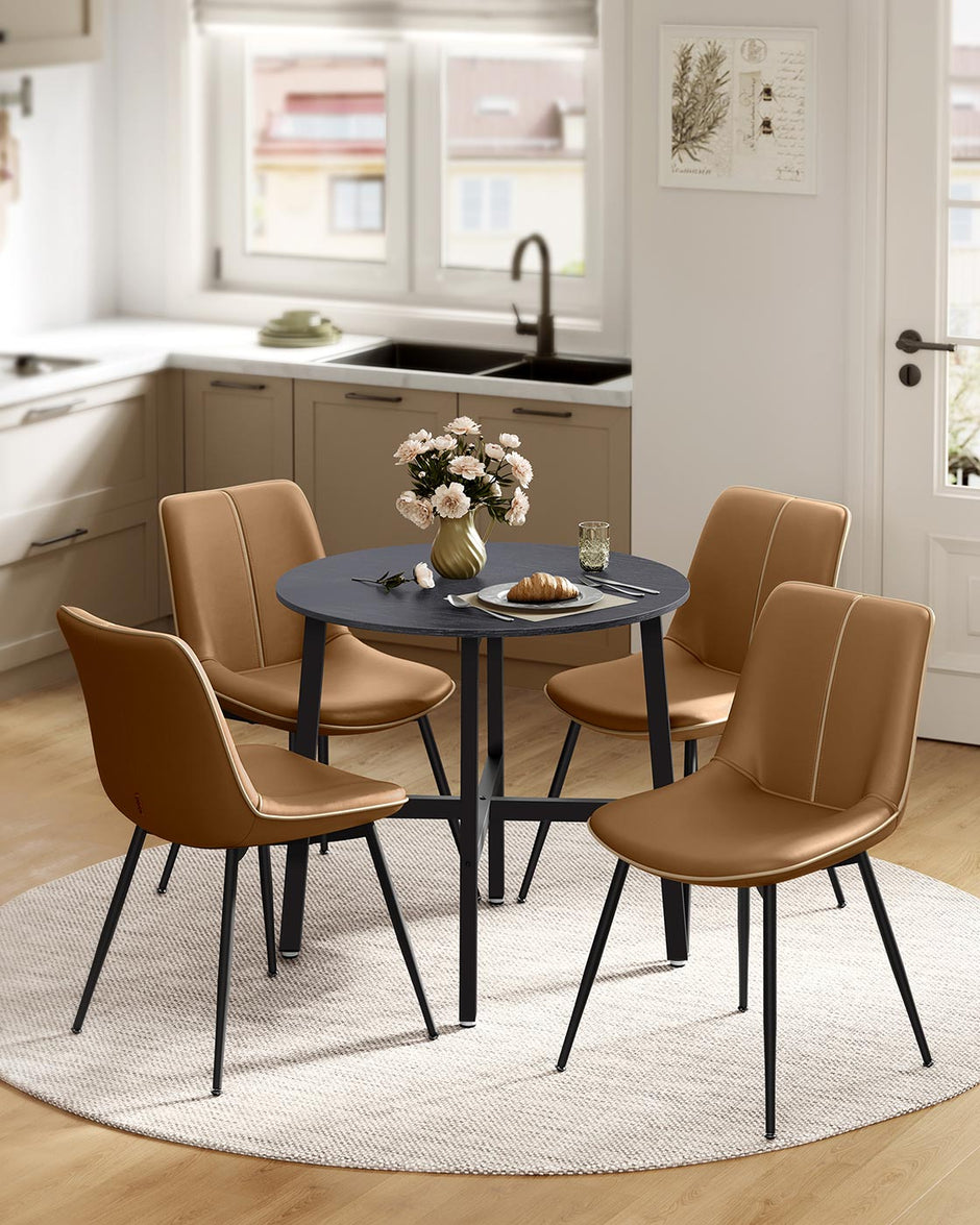 Round Dining Table – Wood – Ebony Black and Ink Black – Industrial Style