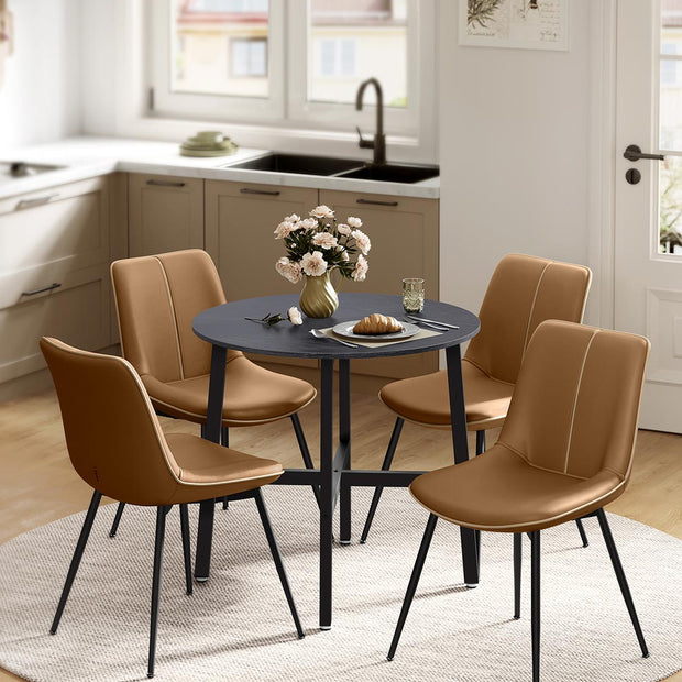 Round Dining Table – Wood – Ebony Black and Ink Black – Industrial Style