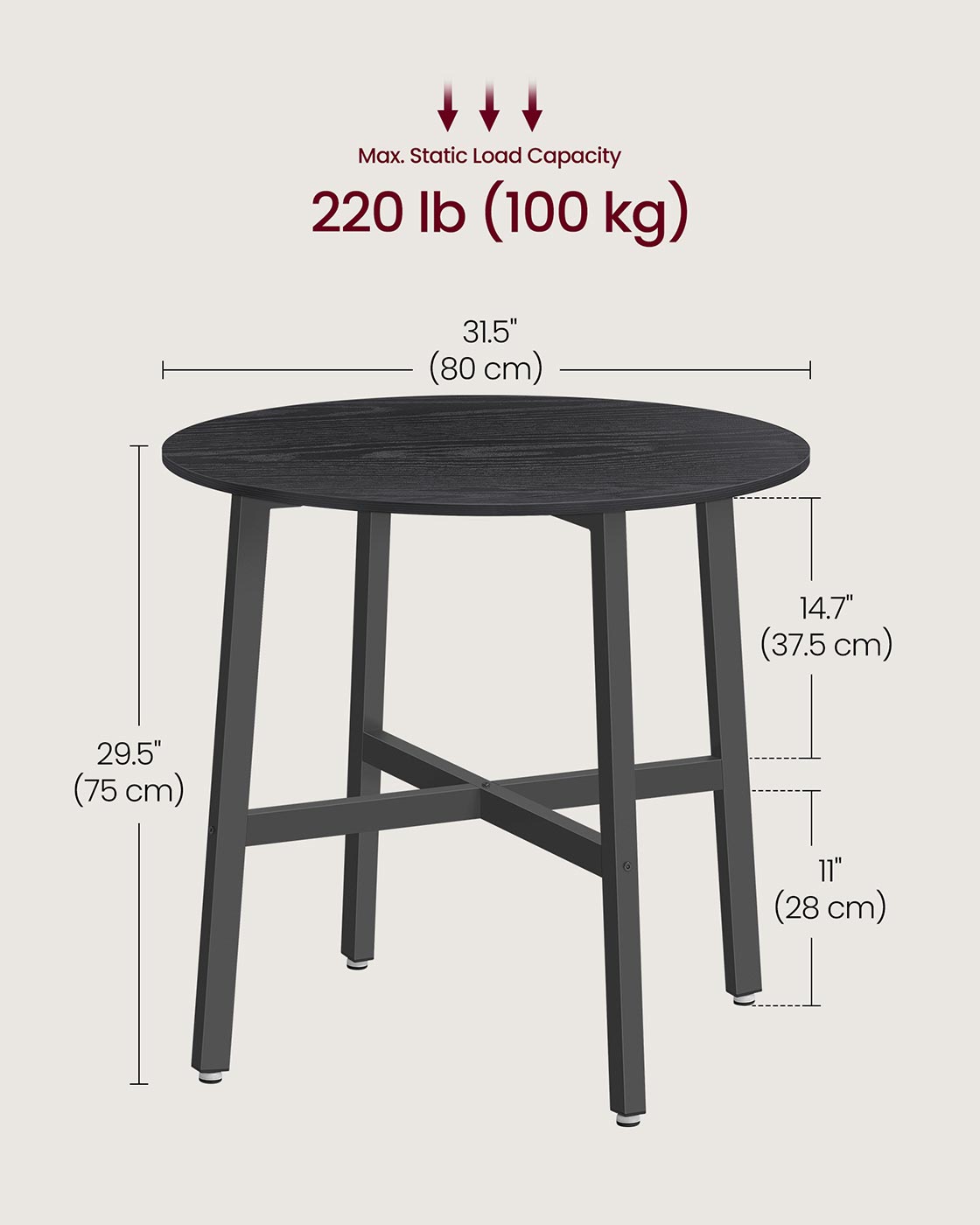Round Dining Table – Wood – Ebony Black and Ink Black – Industrial Style