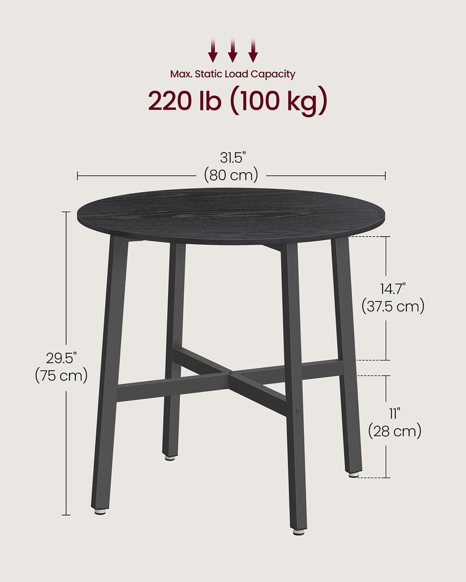 Round Dining Table – Wood – Ebony Black and Ink Black – Industrial Style