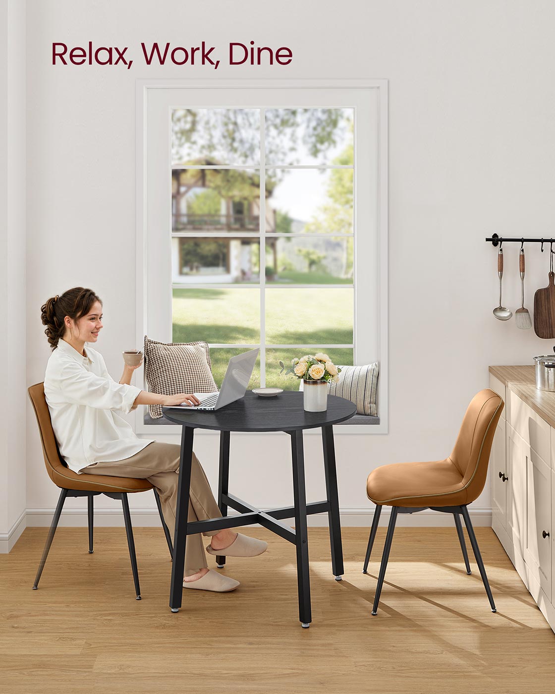 Round Dining Table – Wood – Ebony Black and Ink Black – Industrial Style