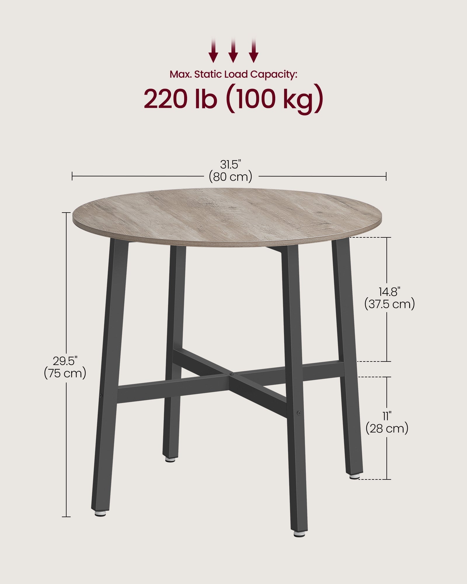 Round Kitchen Table – Metal and Wood – Heather Greige and Ink Black – Industrial Rustic Design