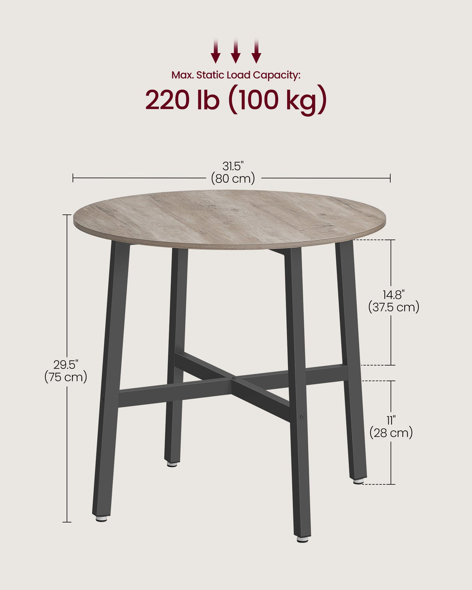Round Kitchen Table – Metal and Wood – Heather Greige and Ink Black – Industrial Rustic Design