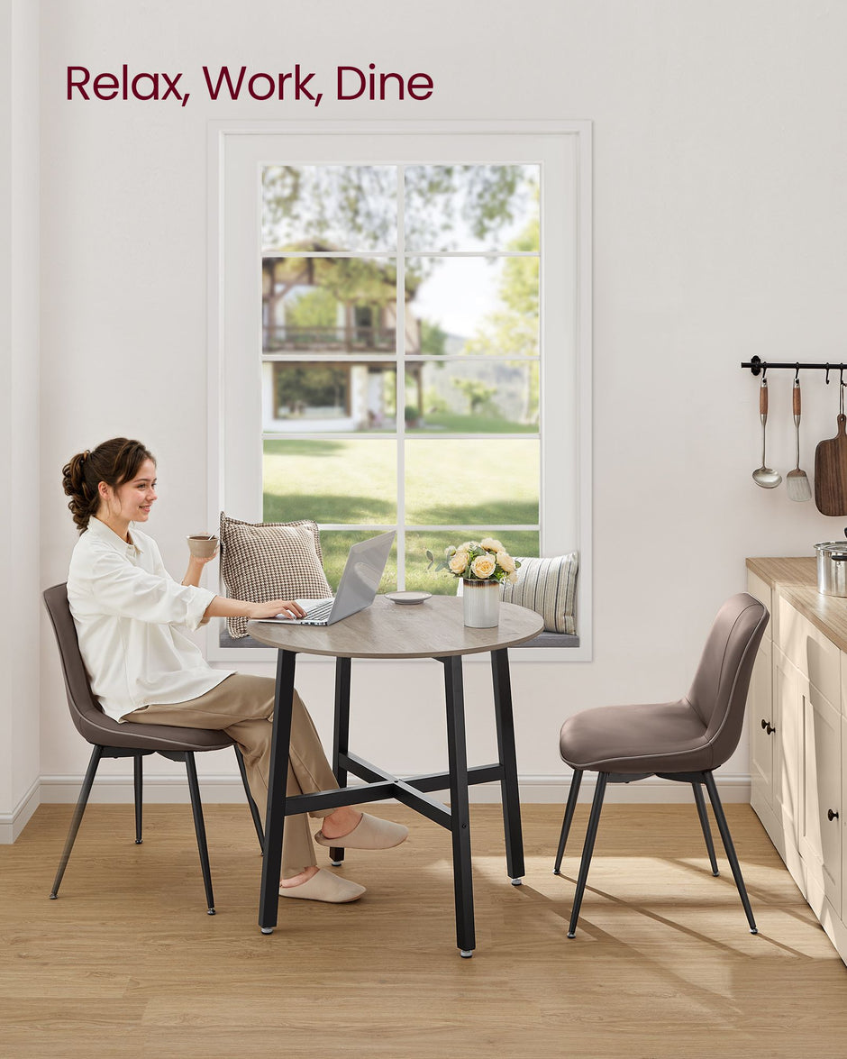 Round Kitchen Table – Metal and Wood – Heather Greige and Ink Black – Industrial Rustic Design