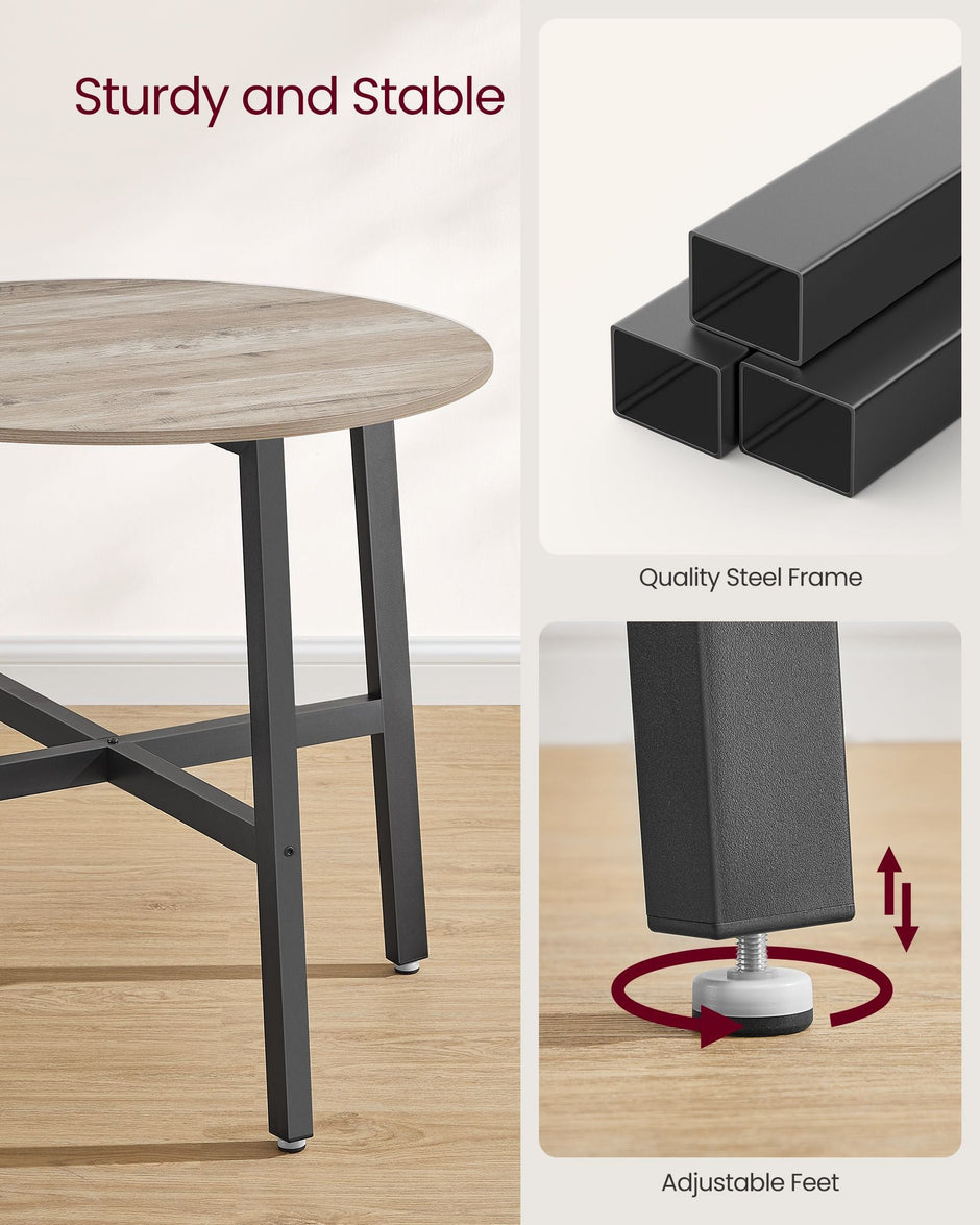 Round Kitchen Table – Metal and Wood – Heather Greige and Ink Black – Industrial Rustic Design