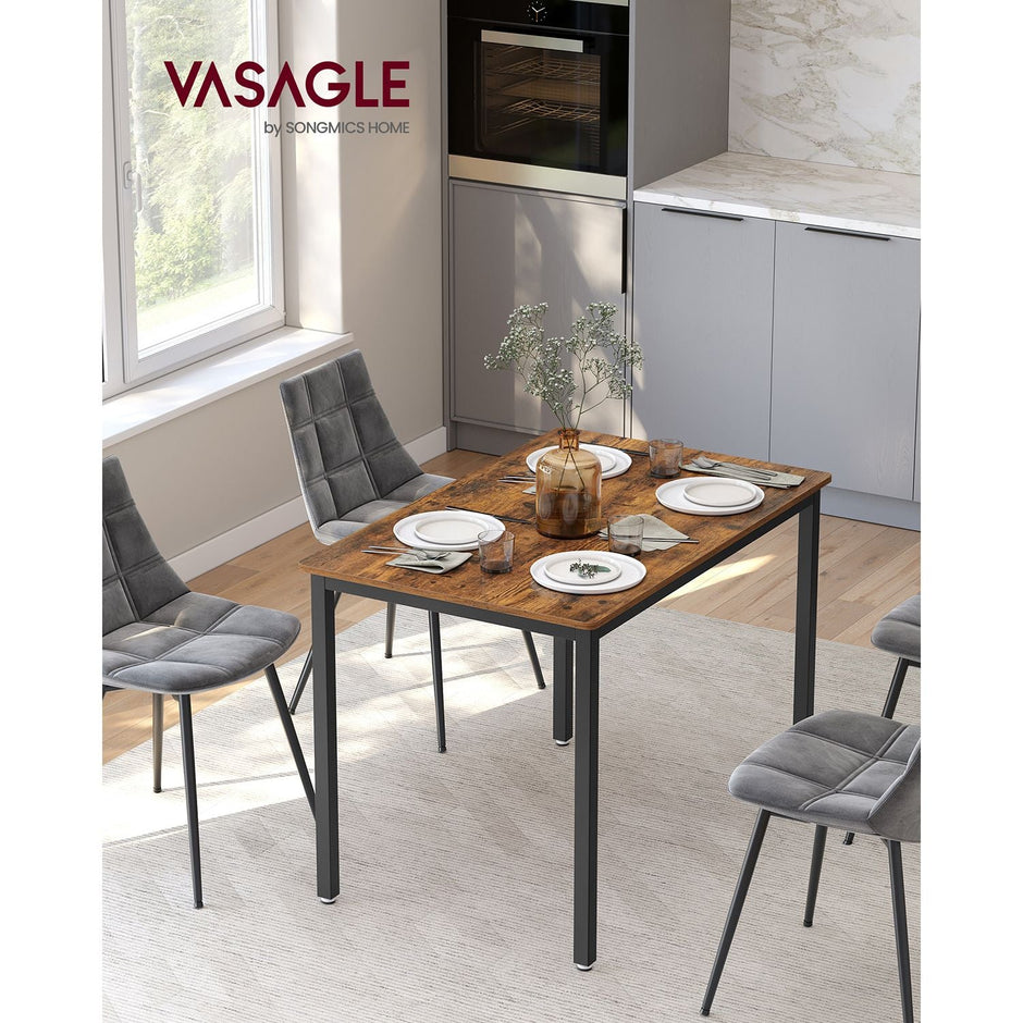 Dining Table – MDF and Metal – Rustic Brown and Black – Seats 4 People