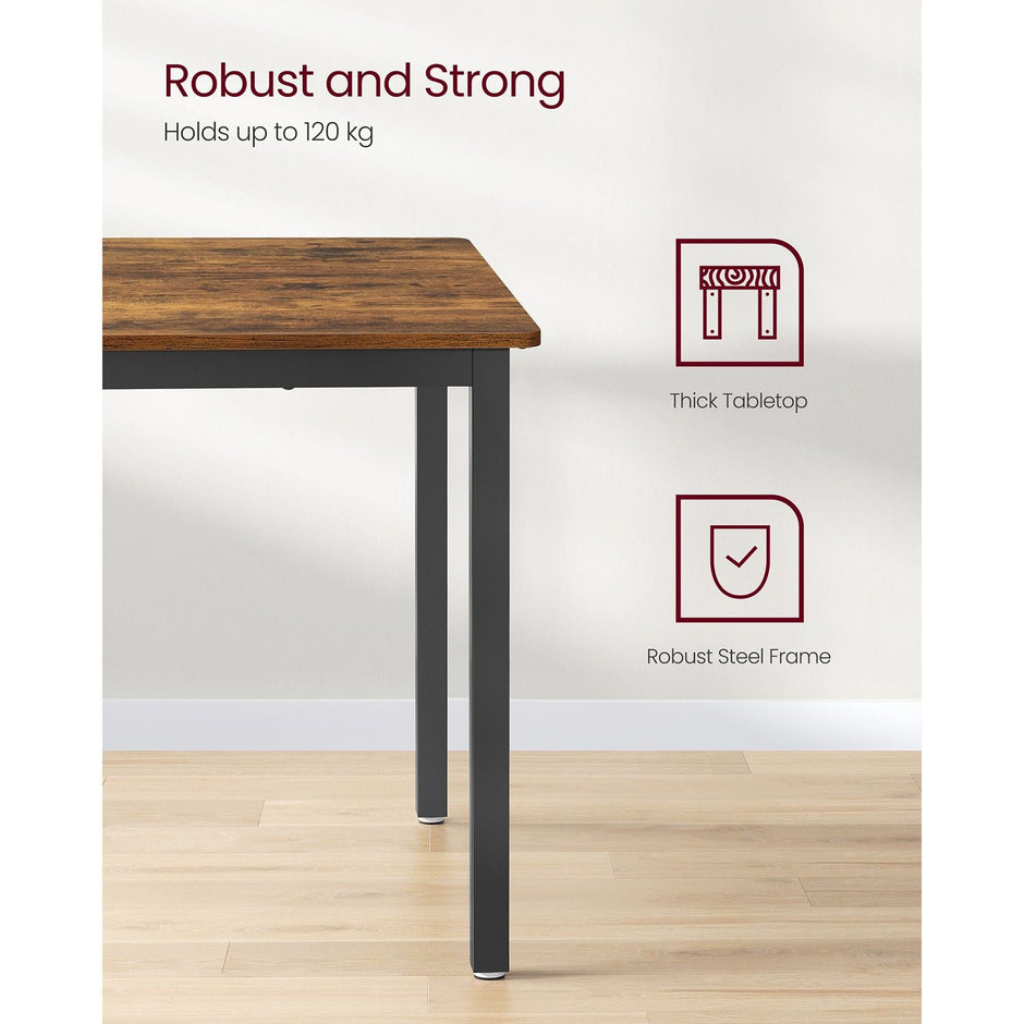 Dining Table – MDF and Metal – Rustic Brown and Black – Seats 4 People