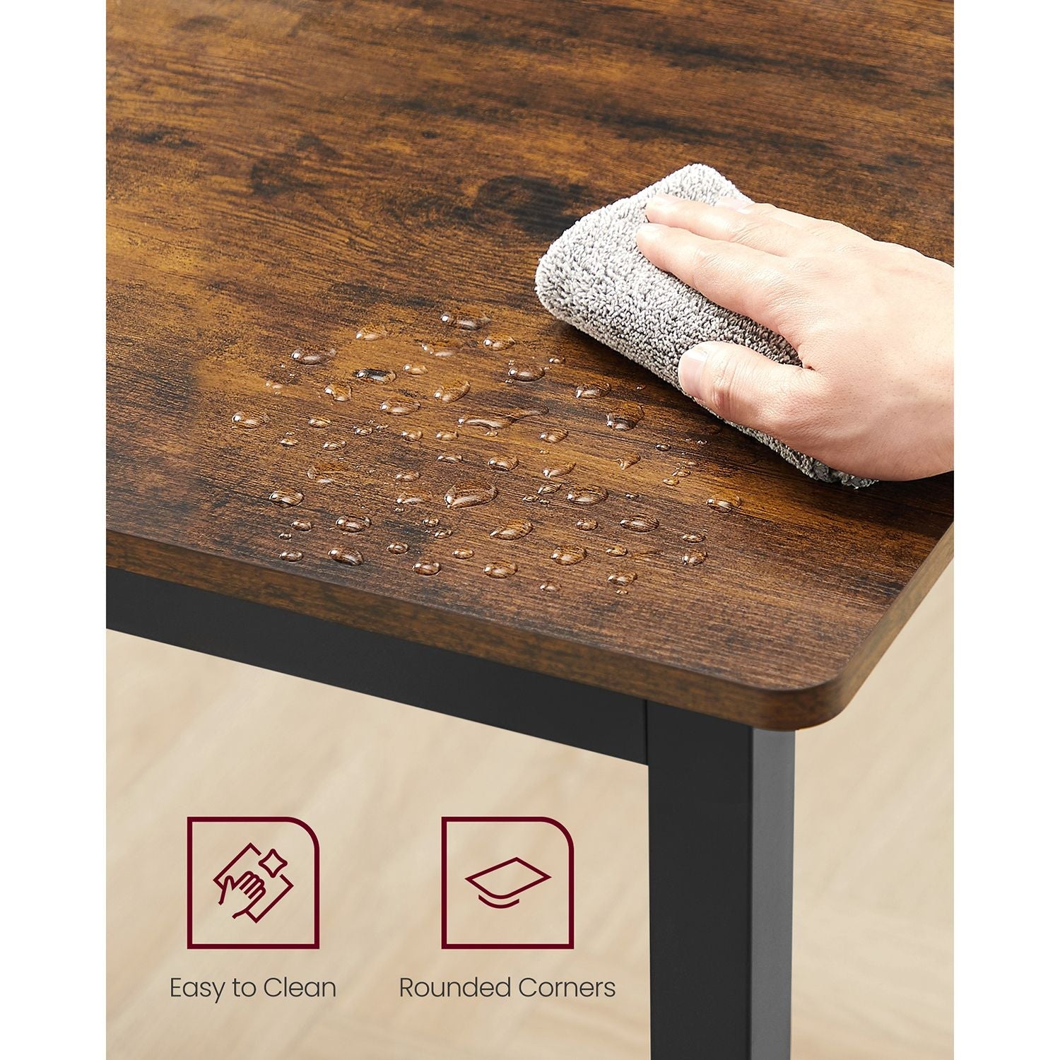 Dining Table – MDF and Metal – Rustic Brown and Black – Seats 4 People