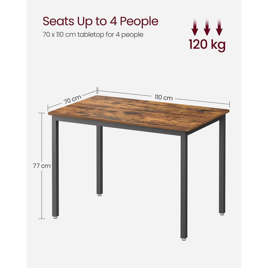 Dining Table – MDF and Metal – Rustic Brown and Black – Seats 4 People