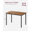 Dining Table – MDF and Metal – Rustic Brown and Black – Seats 4 People