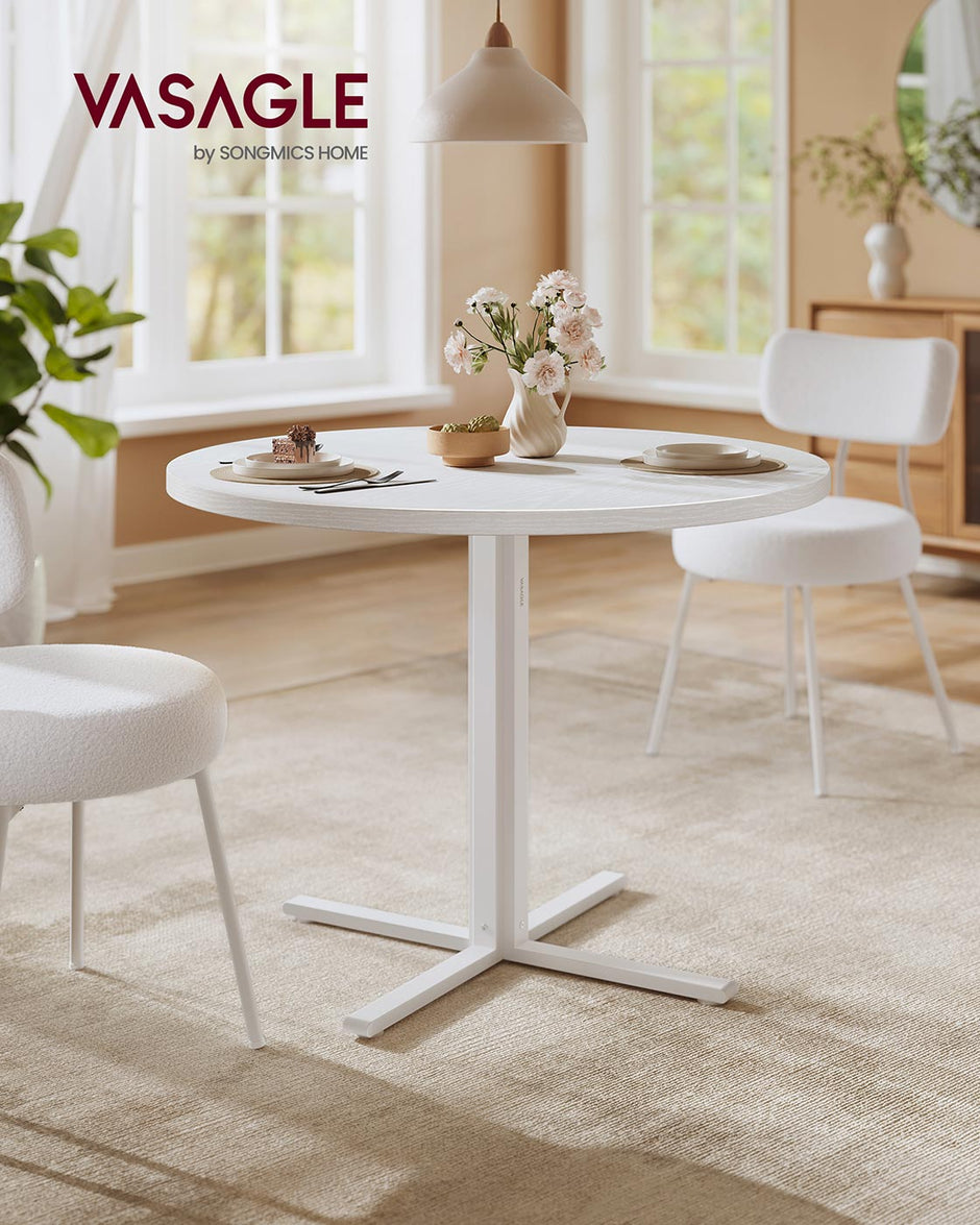 Round Dining Table – Wood – Snow White – Water-Resistant, 80 cm Diameter