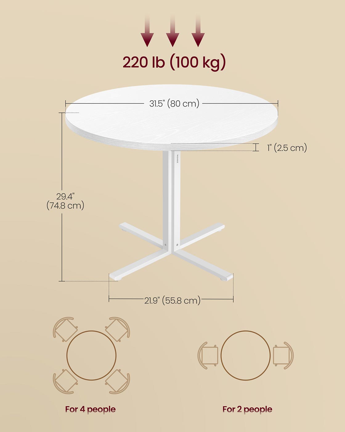 Round Dining Table – Wood – Snow White – Water-Resistant, 80 cm Diameter