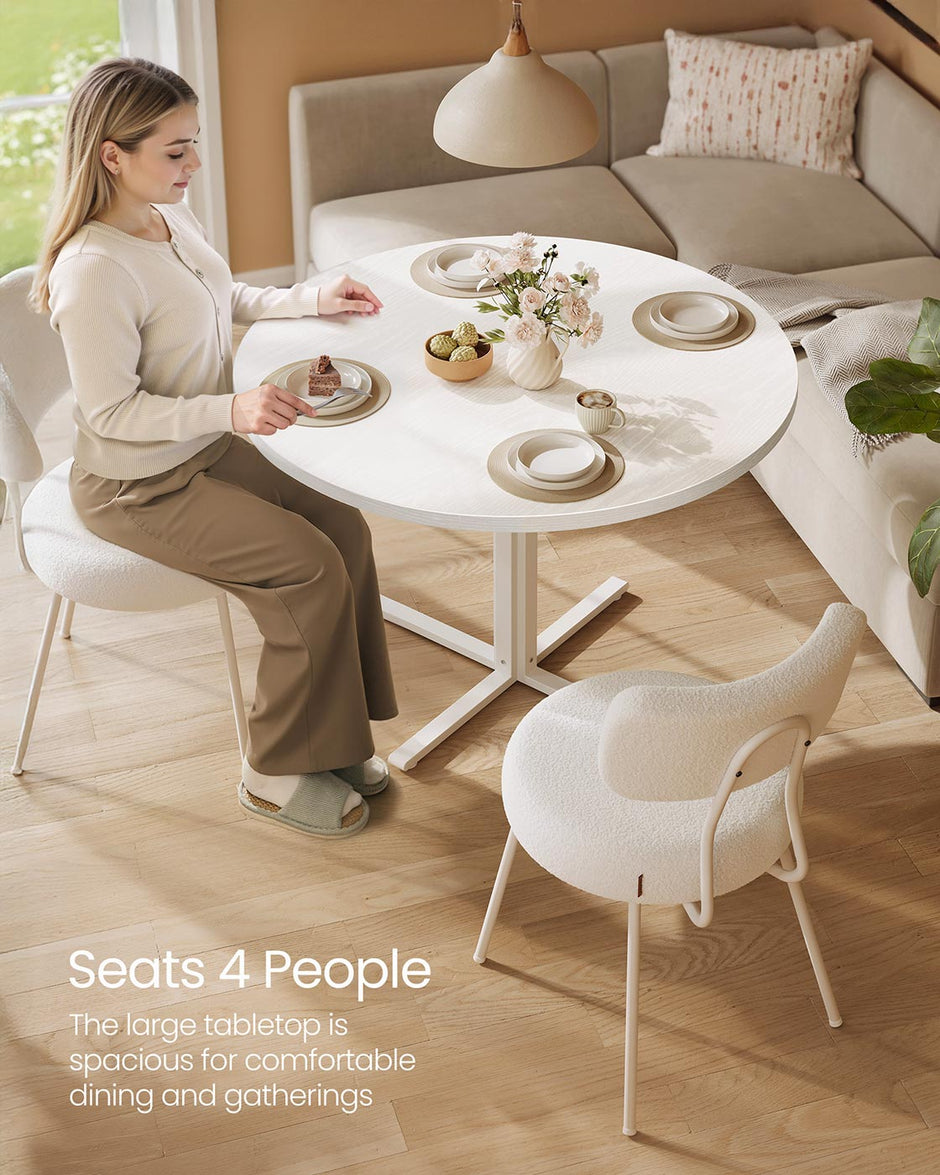 Round Dining Table – Wood – Snow White – Water-Resistant, 80 cm Diameter
