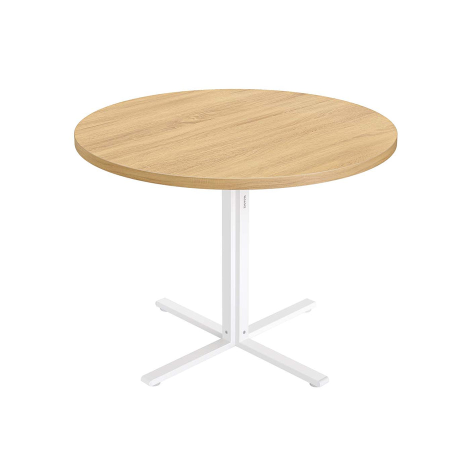 Round Dining Table – Golden Oak – White – Water-Resistant, Farmhouse Style, Seats 4