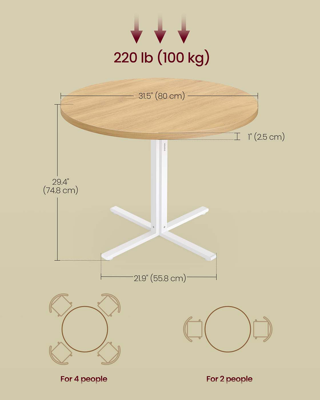 Round Dining Table – Golden Oak – White – Water-Resistant, Farmhouse Style, Seats 4