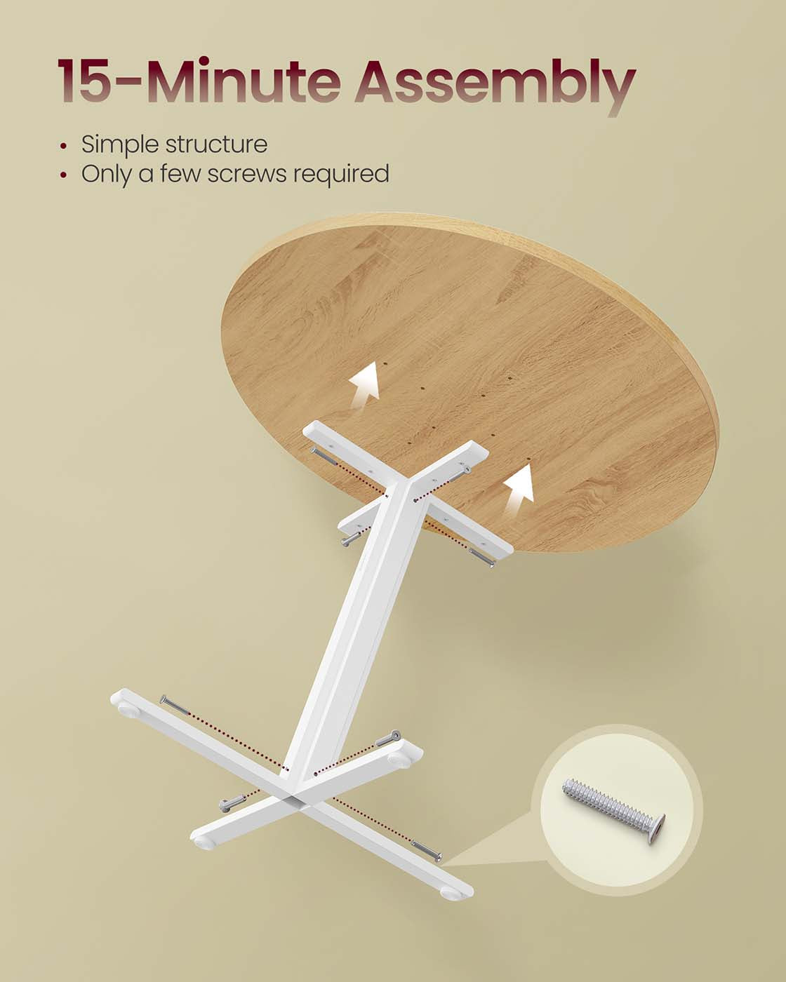 Round Dining Table – Golden Oak – White – Water-Resistant, Farmhouse Style, Seats 4
