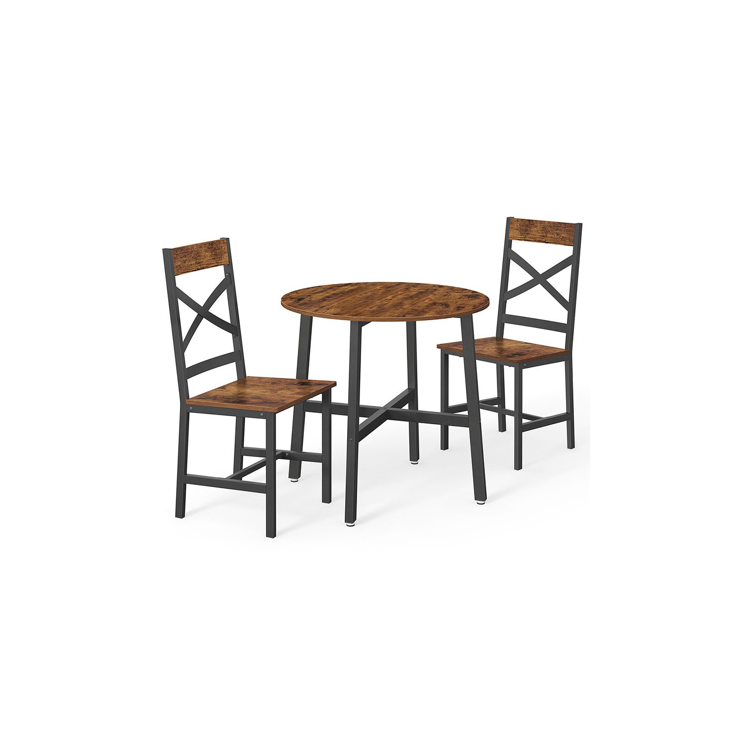 Dining Table and Chairs Set – Steel Frame – Rustic Brown and Black – Industrial Style, Easy Assembly