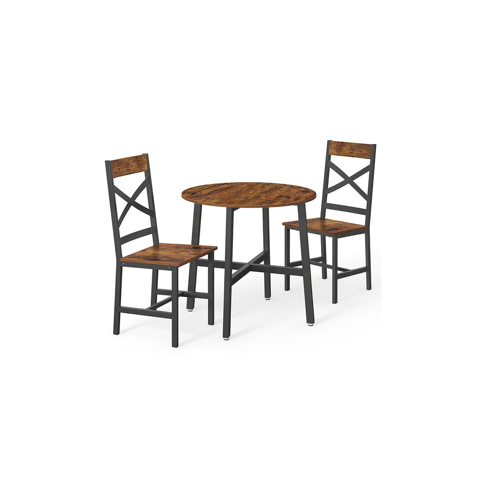 Dining Table and Chairs Set – Steel Frame – Rustic Brown and Black – Industrial Style, Easy Assembly