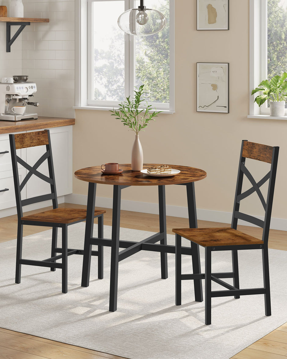 Dining Table and Chairs Set – Steel Frame – Rustic Brown and Black – Industrial Style, Easy Assembly