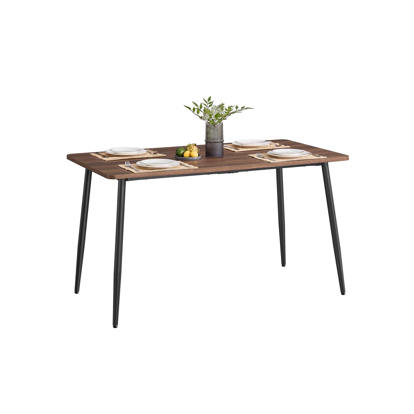 Dining Table – Natural Walnut and Ink Black – Seats 4-6 People – Heat-Resistant Surface, Quick Assembly, 75 x 140 x 75 cm