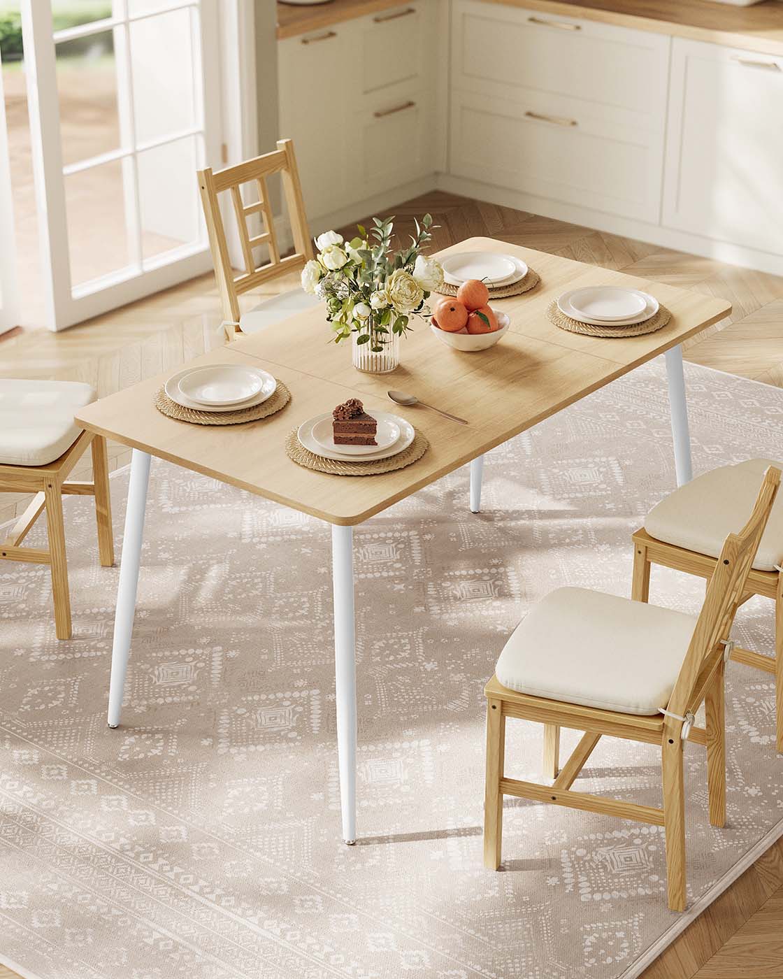 Dining Table – Engineered Wood – Golden Oak and Cloud White – Seats 4-6 with Heat-Resistant Surface