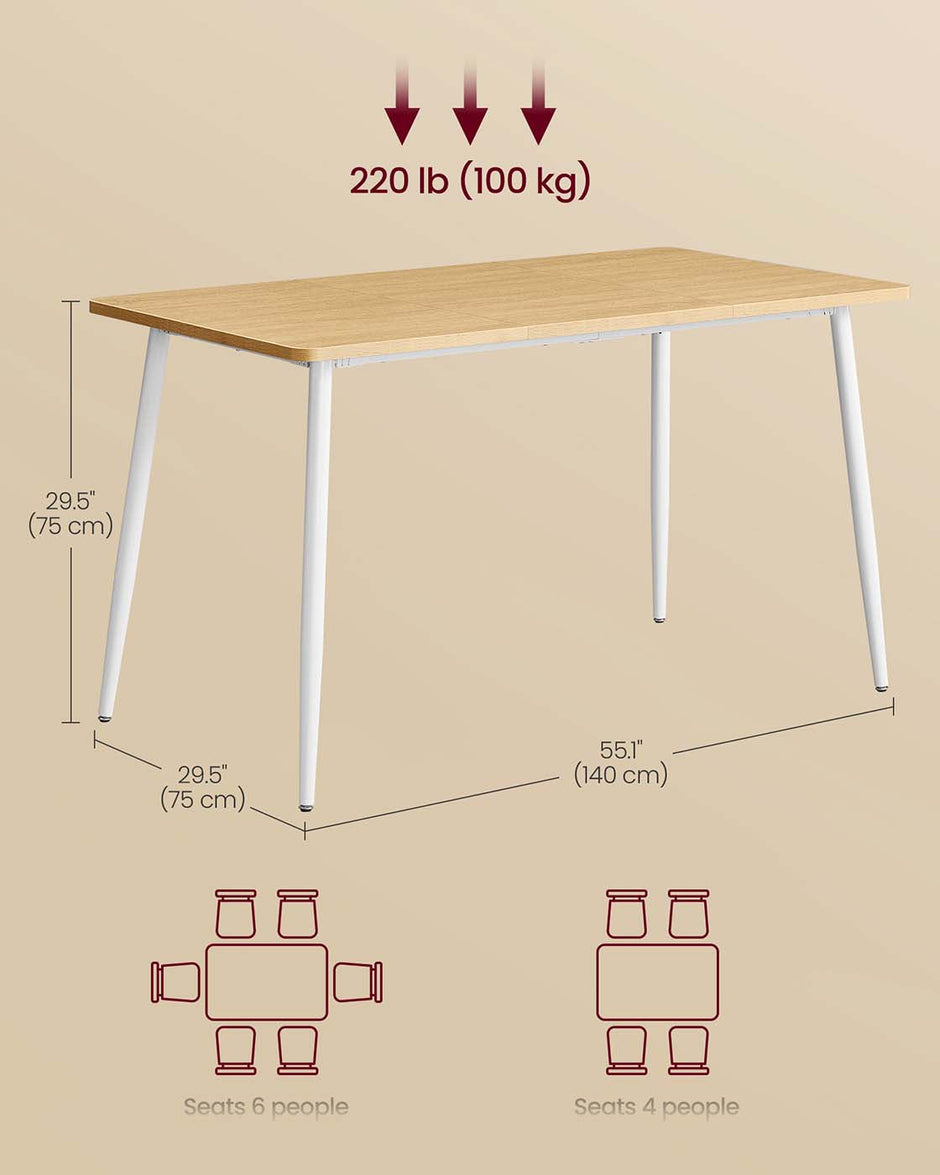 Dining Table – Engineered Wood – Golden Oak and Cloud White – Seats 4-6 with Heat-Resistant Surface