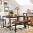 Dining Table – Metal Frame – Rustic Brown – Heavy Duty, Seats 4