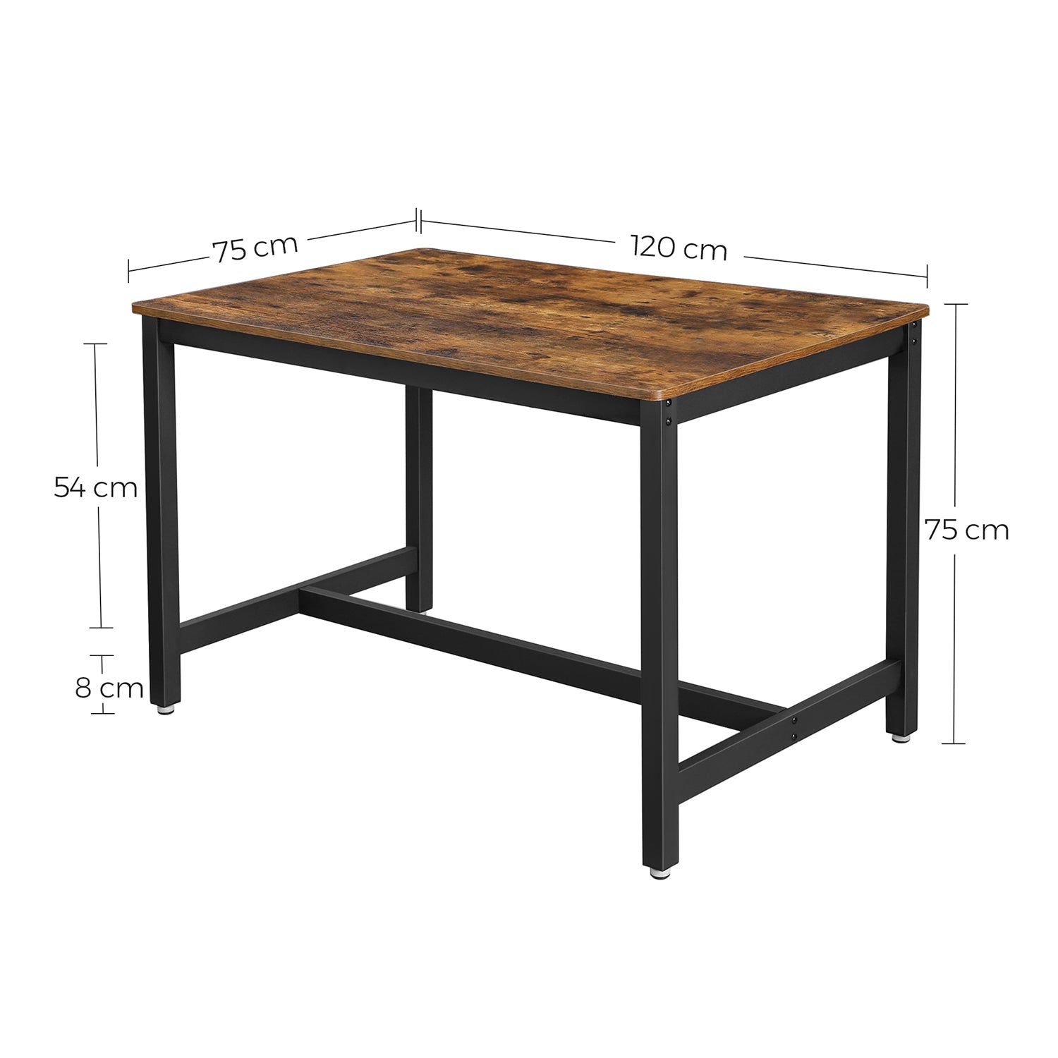 Dining Table – Metal Frame – Rustic Brown – Heavy Duty, Seats 4