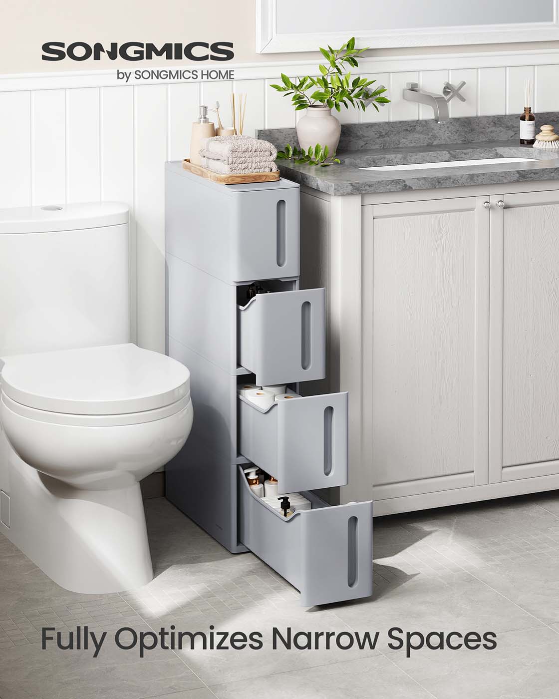 Rolling Storage Cart – Plastic – Grey – 4 Drawer Design on Wheels
