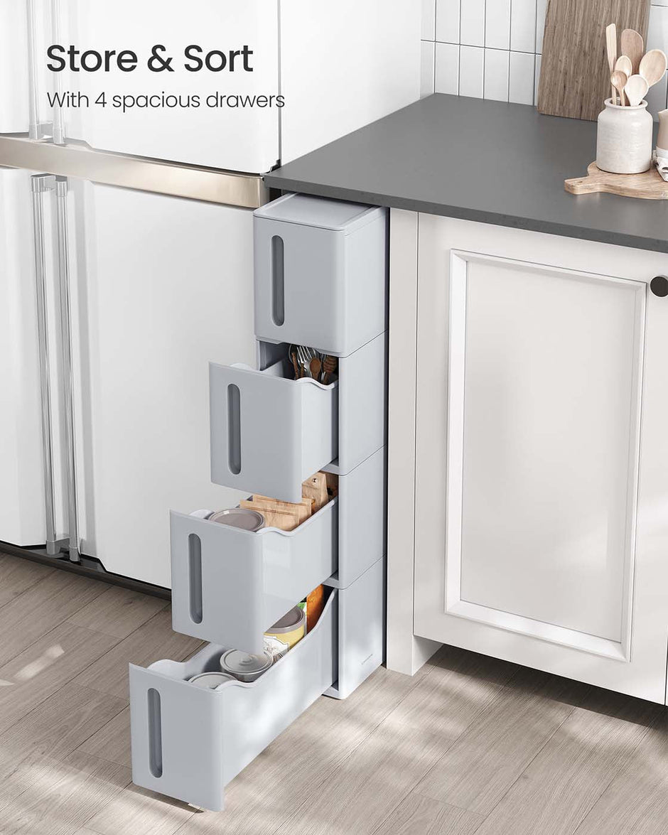 Rolling Storage Cart – Plastic – Grey – 4 Drawer Design on Wheels