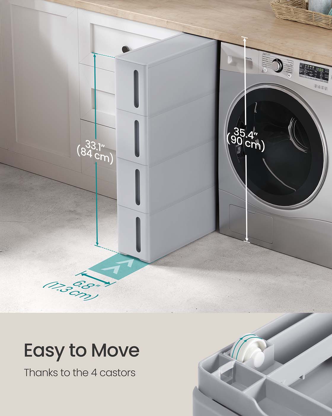 Rolling Storage Cart – Plastic – Grey – 4 Drawer Design on Wheels
