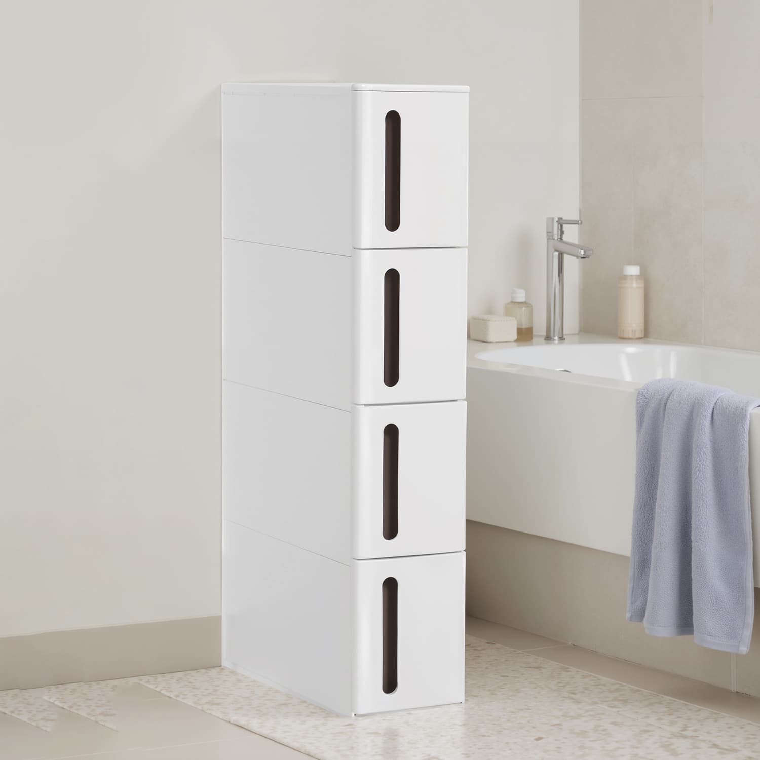 Narrow Rolling Trolley – PP – White – 4 Drawer Storage Unit with Removable Wheels