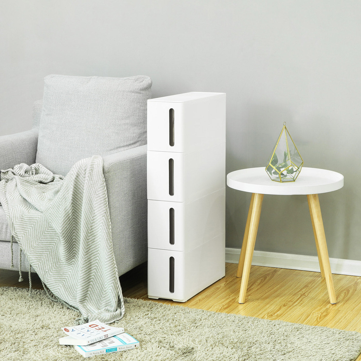 4-Drawer Storage Cart – Plastic – White – Rolling and Space Saving Design