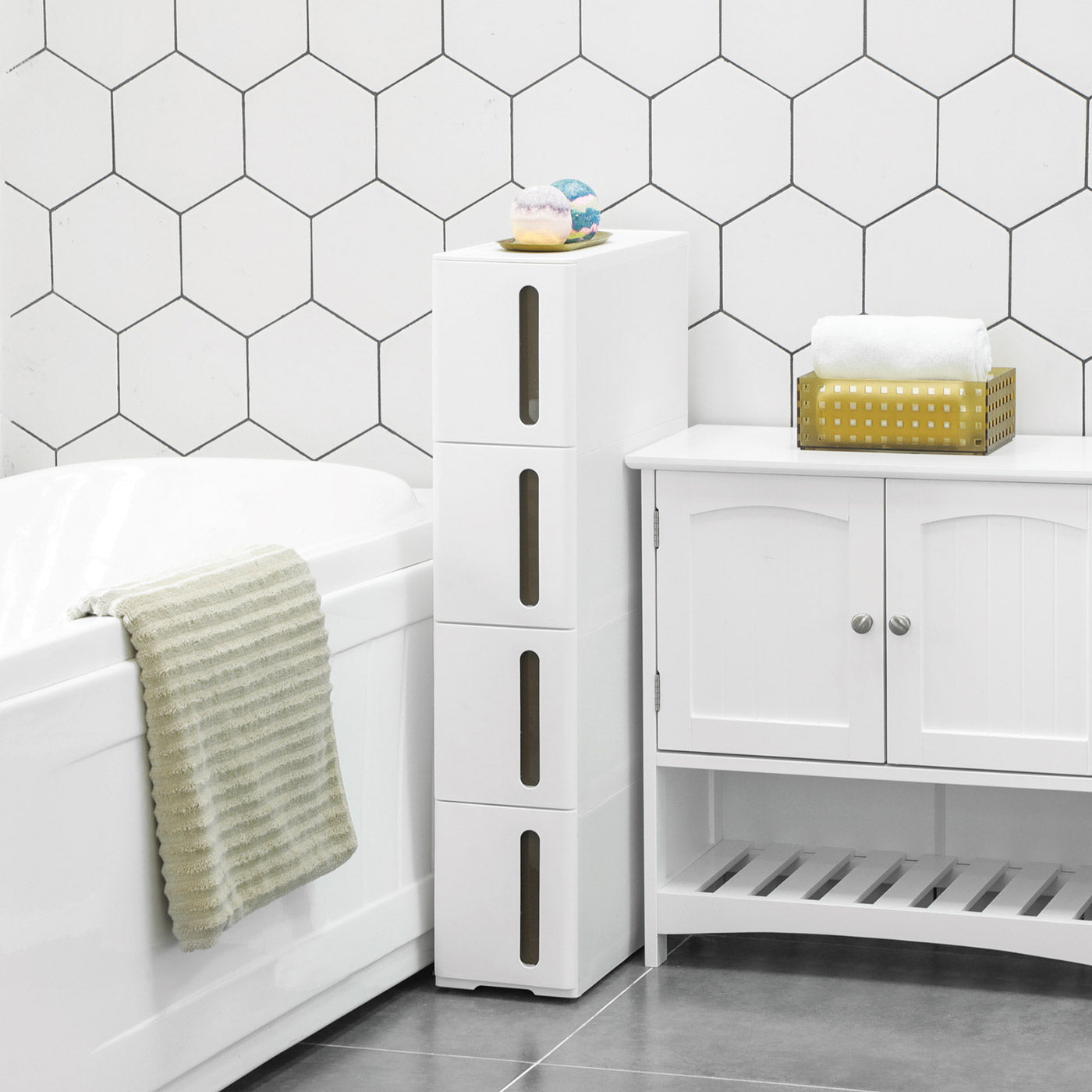 4-Drawer Storage Cart – Plastic – White – Rolling and Space Saving Design