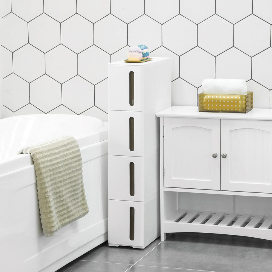 4-Drawer Storage Cart – Plastic – White – Rolling and Space Saving Design