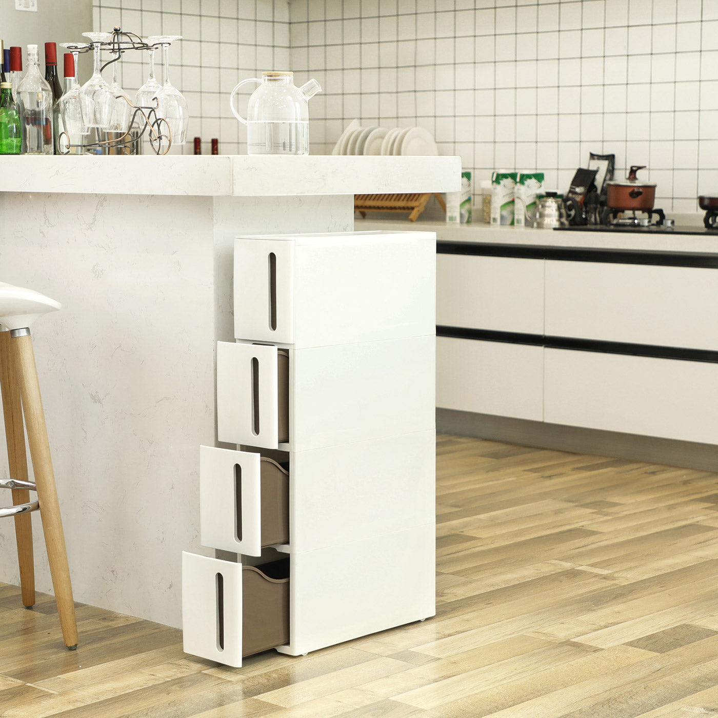 4-Drawer Storage Cart – Plastic – White – Rolling and Space Saving Design