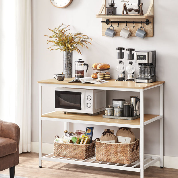 Bakers Rack – Steel and Wood – Rustic Brown and White – Large Worktop, Easy Assembly