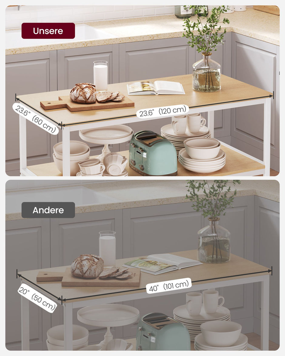 Bakers Rack – Steel and Wood – Rustic Brown and White – Large Worktop, Easy Assembly
