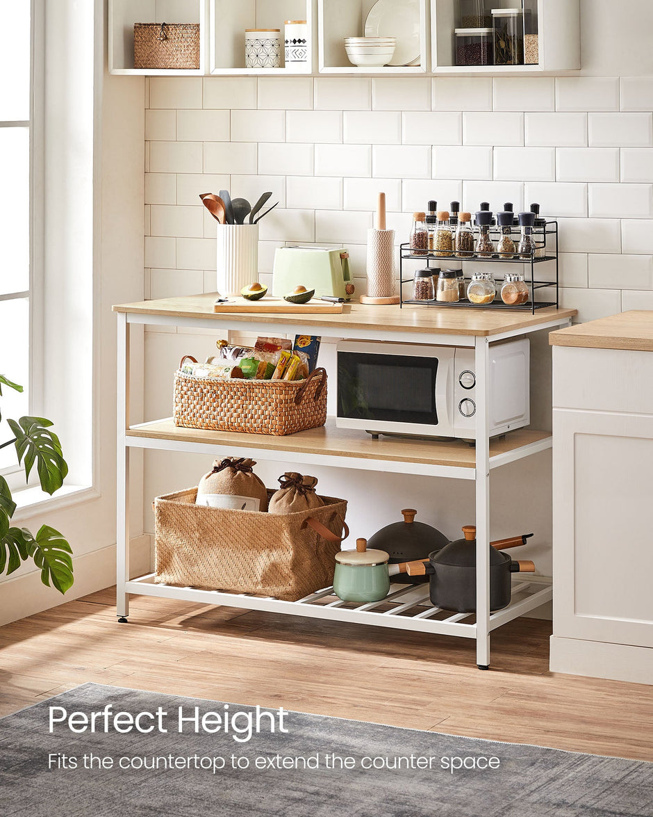 Bakers Rack – Steel and Wood – Rustic Brown and White – Large Worktop, Easy Assembly