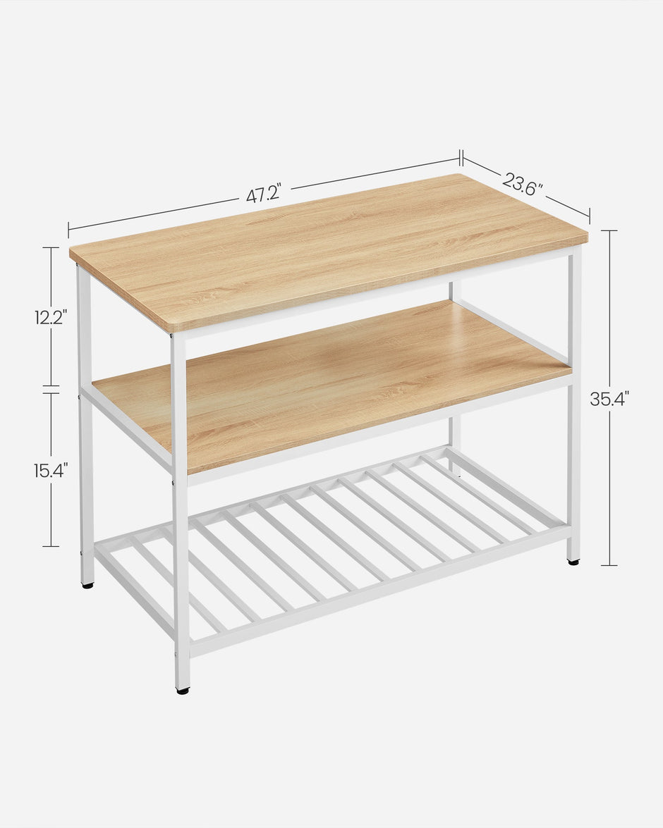Bakers Rack – Steel and Wood – Rustic Brown and White – Large Worktop, Easy Assembly
