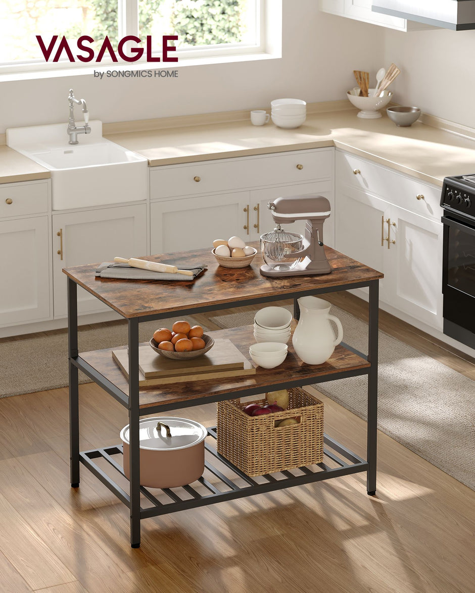 Kitchen Island – Steel – Industrial Gray – 3-Tier Design with Worktop