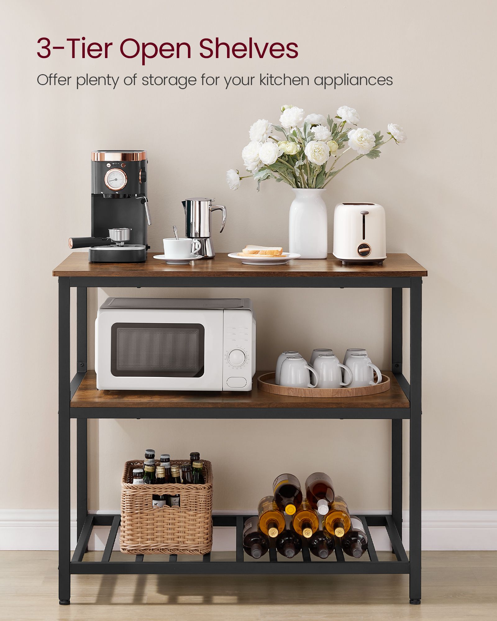 Kitchen Island – Steel – Industrial Gray – 3-Tier Design with Worktop