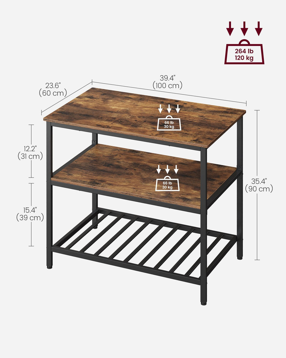 Kitchen Island – Steel – Industrial Gray – 3-Tier Design with Worktop