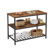 Kitchen Island – Steel – Rustic Brown and Black – Large Worktop with 3 Shelves