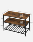 Kitchen Island – Steel – Rustic Brown and Black – Large Worktop with 3 Shelves