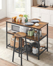 Kitchen Island – Steel – Rustic Brown and Black – Large Worktop with 3 Shelves