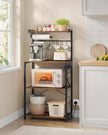 Kitchen Bakers Rack – Engineered Wood – Rustic Brown and Ink Black – 4-Tier with Power Outlet and Adjustable Shelf